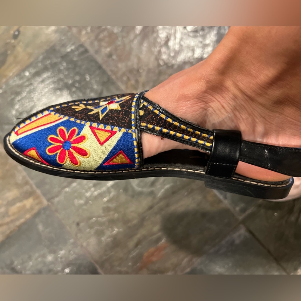 Colorful Embroidered Slip-On Sandals
